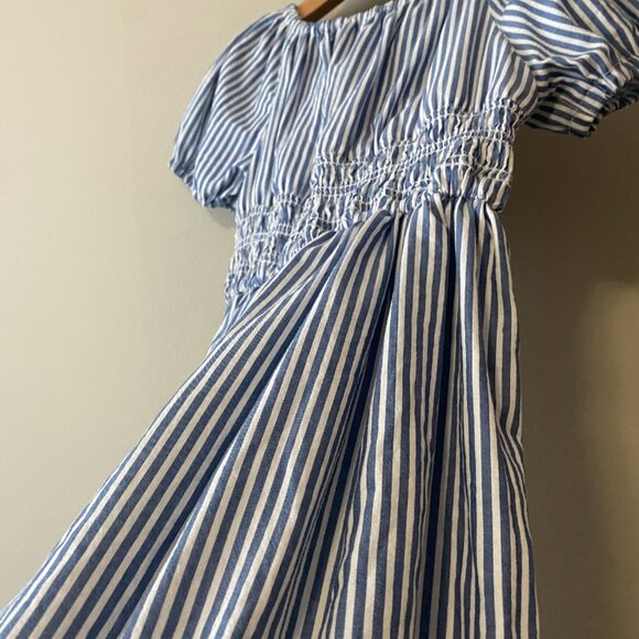 Handmade Children's Blue White Stripes Upcycled 100% Cotton Ruffle Dress - Picture 14 of 15